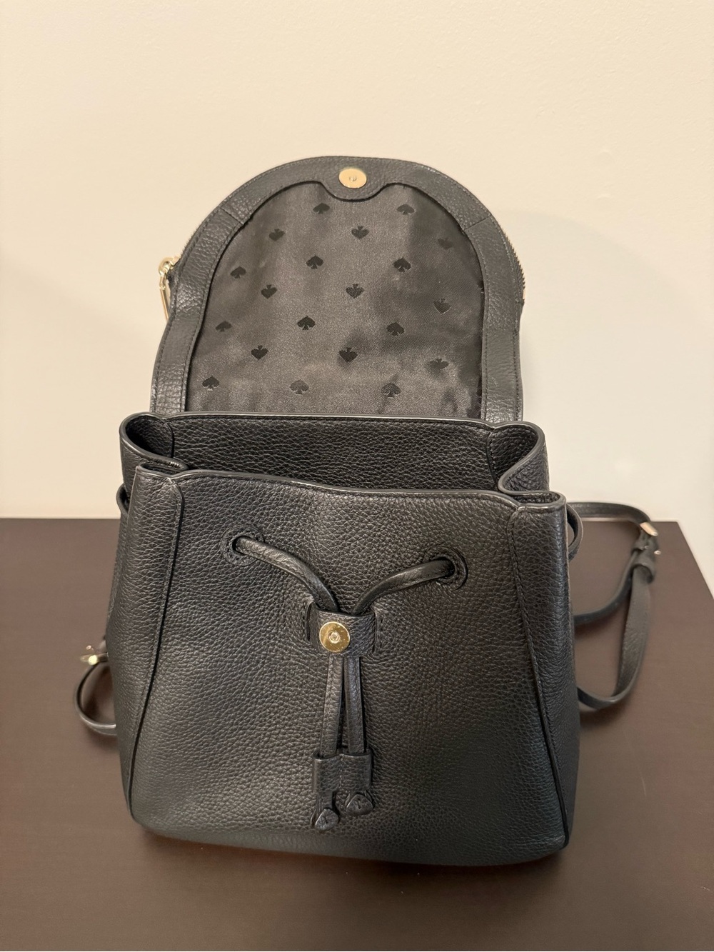 Kate Spade New York Black Pebbled Leather Flap Backpack - Picture 4 of 12